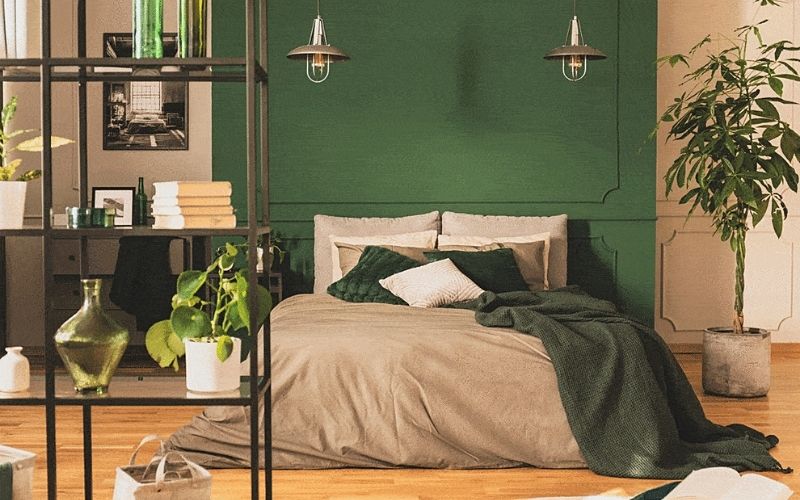 Green and Red Brick Bedroom Color