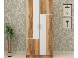 2 Door Wardrobe in Natural Wood and Ivory White Finish