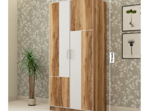 2 Door Wardrobe in Natural Wood and Ivory White Finish