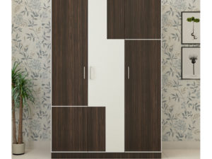 3 Door Wardrobe in Dark Walnut and Ivory White finish