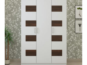 3 Door Swing Wardrobe in Chequered Ivory White and Wenge Finish