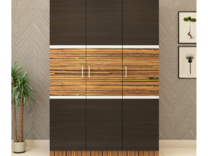 Moonwalker 3 Door Swing Wardrobe in Grainy Brown Gloss and Dark Chestnut Finish