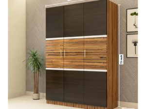 Moonwalker 3 Door Swing Wardrobe in Grainy Brown Gloss and Dark Chestnut Finish