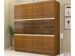 4 Door Wardrobe in Glossy Jungle Teak and Dark Jungle Wood Finish